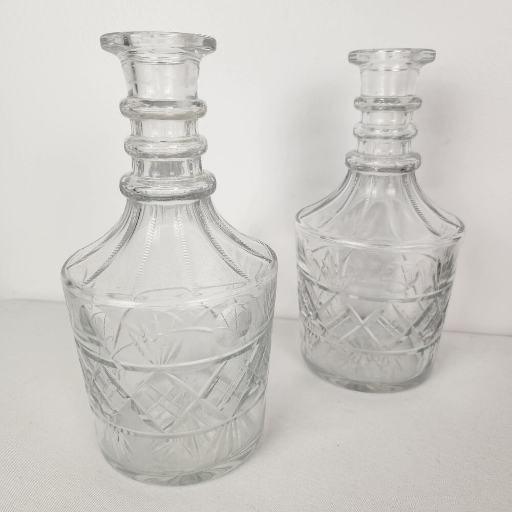 Vintage Glass Decanters Bar Matching Set